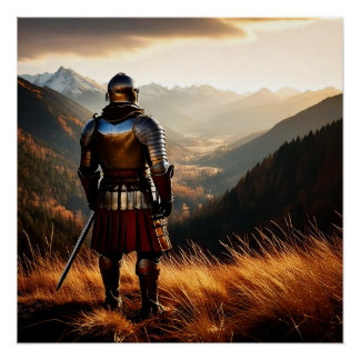 Mediaeval Knight’s Vigil at Sunset Poster