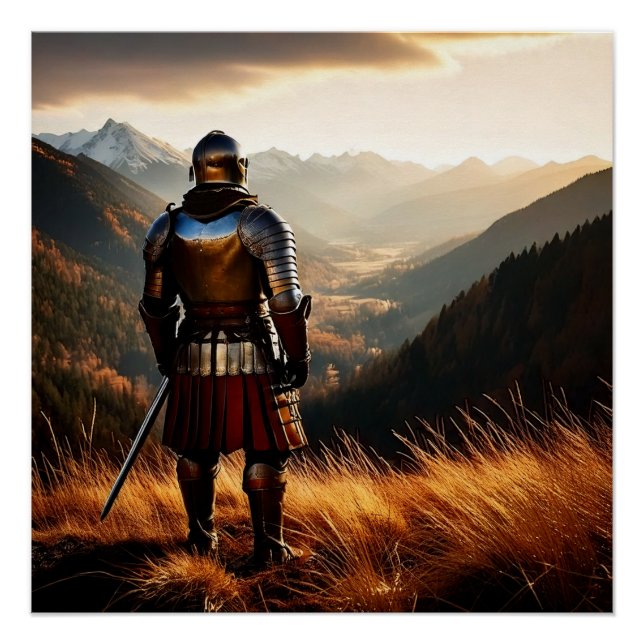 Mediaeval Knight’s Vigil at Sunset Poster (Front)