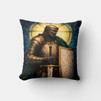 Mediaeval Knight Stained Glass Art Throw Pillow