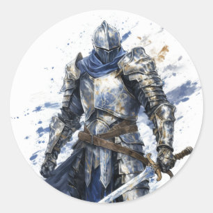 Mediaeval Knight with Blue Cape Classic Round Sticker