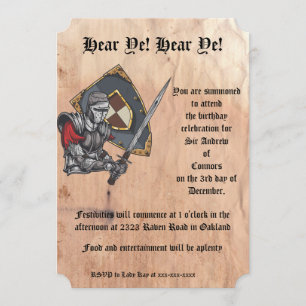 Mediaeval Knight With Sword and Shield Birthday Invitation