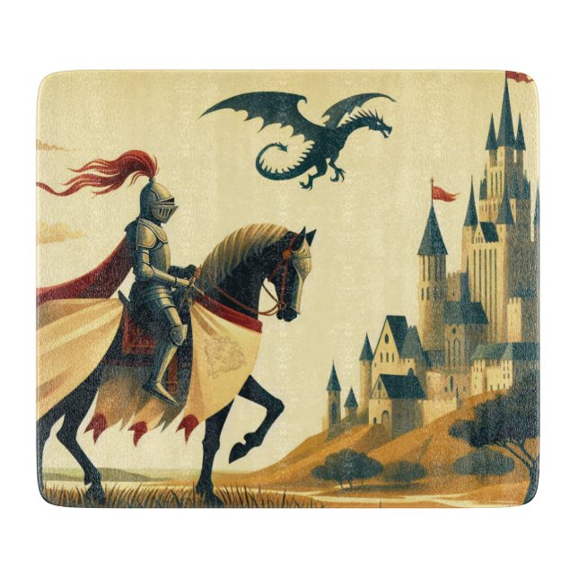 Mediaeval Knight/wyvern castle fantasy Cutting Board (Front)