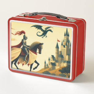 Mediaeval Knight/wyvern /castle fantasy Metal Lunch Box