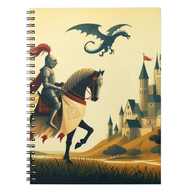 Mediaeval Knight & wyvern with castle fantasy Notebook (Front)