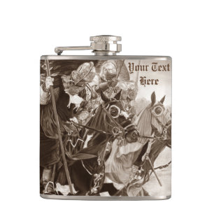 mediaeval knights jousting on horses art hip flask