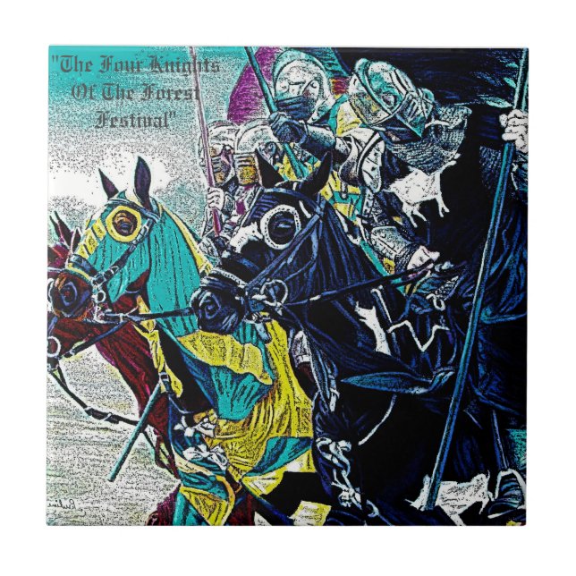 mediaeval knights jousting on horses historic art ceramic tile (Front)