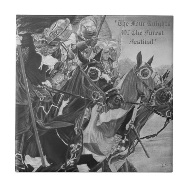 mediaeval Knights jousting on horses historic art Ceramic Tile (Front)