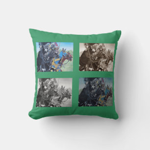 mediaeval knights jousting on horses historic art cushion