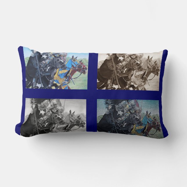 mediaeval knights jousting on horses historic art lumbar cushion (Front)