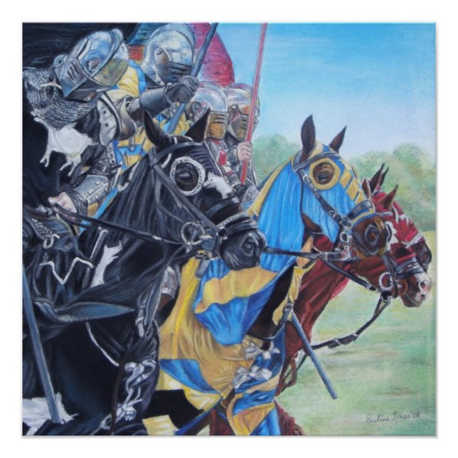 mediaeval knights jousting on horses historic art poster (Front)