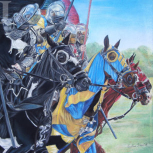 mediaeval knights jousting on horses historic art poster