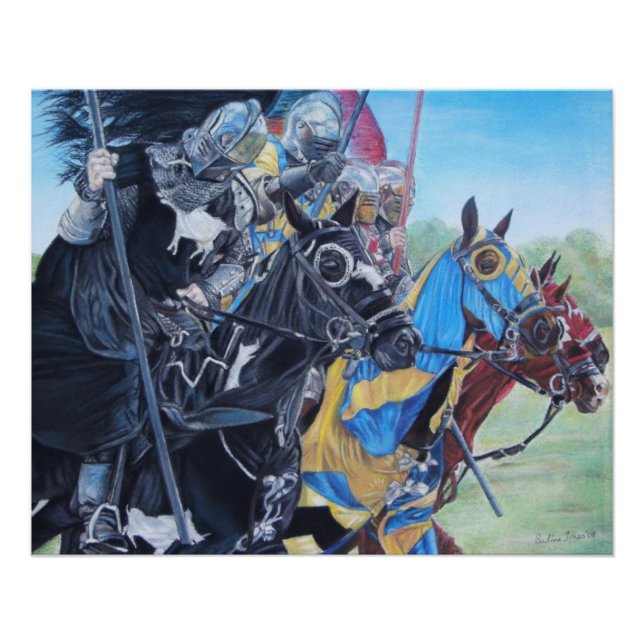 mediaeval knights jousting on horses historic art poster (Front)