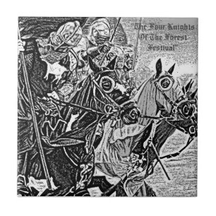 mediaeval Knights jousting on horses historic art Tile