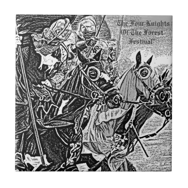 mediaeval Knights jousting on horses historic art Tile (Front)