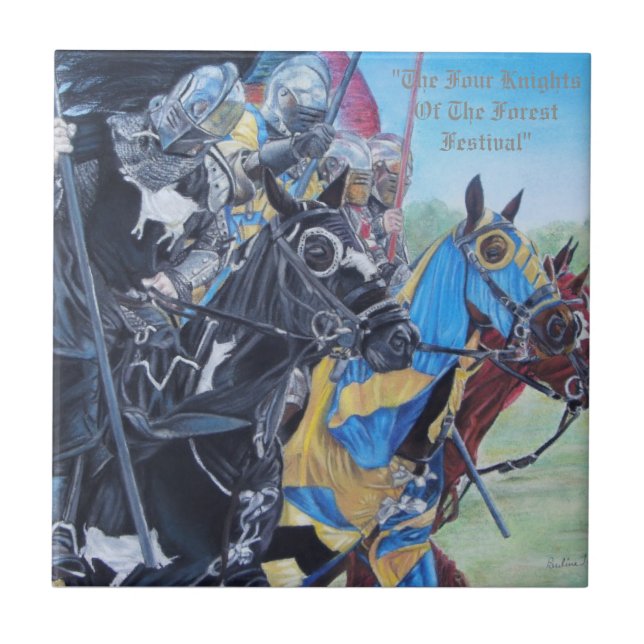 mediaeval Knights jousting on horses historic art Tile (Front)