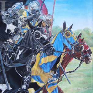 mediaeval knights jousting on horses historic jigsaw puzzle
