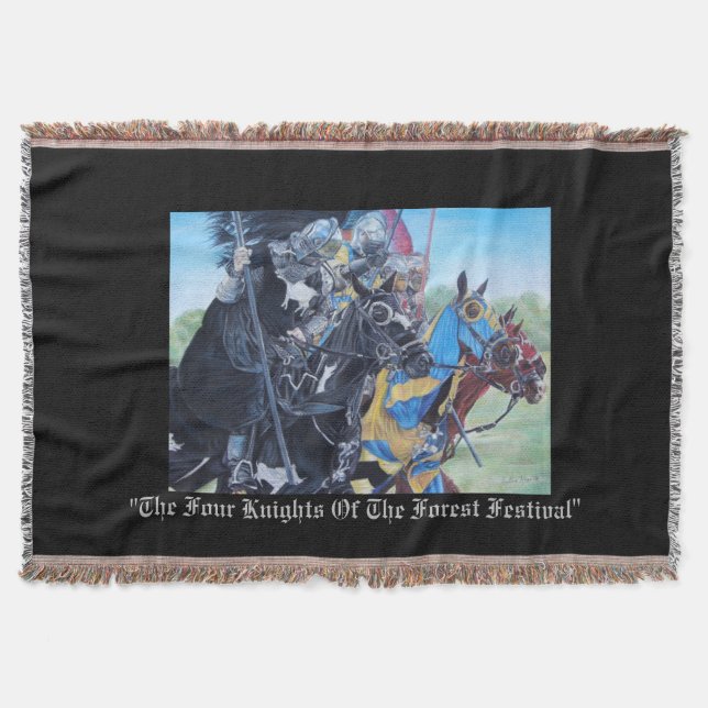 mediaeval knights jousting on horses historic throw blanket (Front)