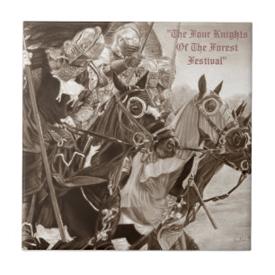mediaeval Knights jousting on horses historic Tile
