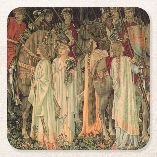 Mediaeval Knights of the Round Table Square Paper Coaster (Front)