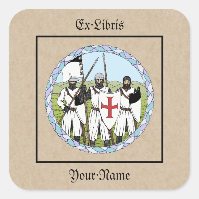 Mediaeval Knights Templar Bookplate Square Sticker (Front)