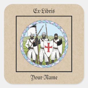 Mediaeval Knights Templar Bookplate Square Sticker