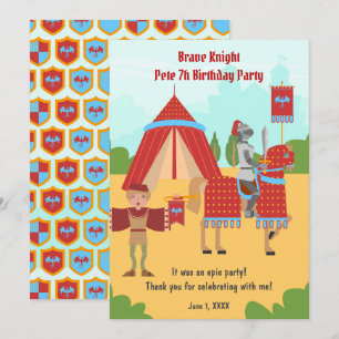 Mediaeval Knights Tournament Birthday Party Thank You Card