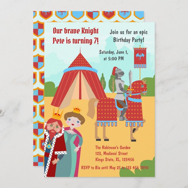 Mediaeval Knights Tournament Boy Birthday Party Invitation (Front/Back)