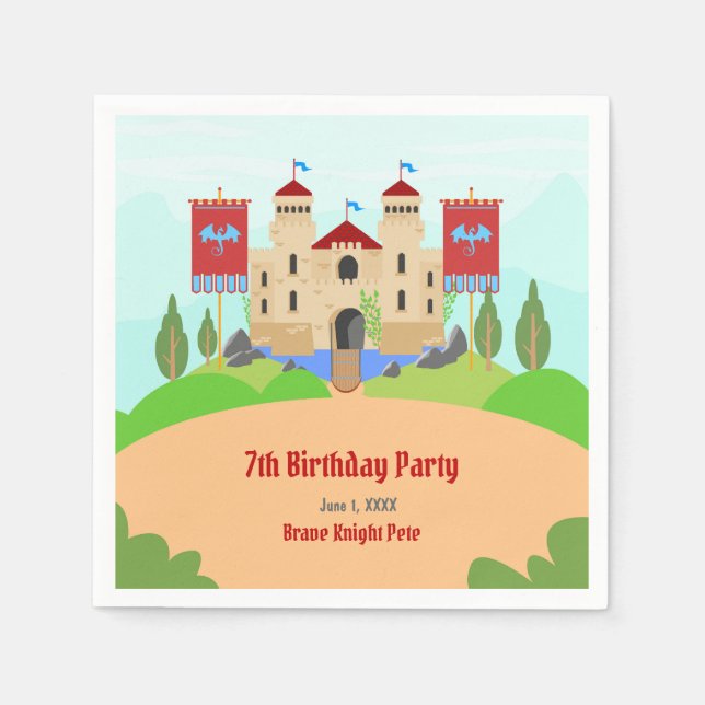 Mediaeval Knights Tournament Boy Birthday Party Napkin (Front)