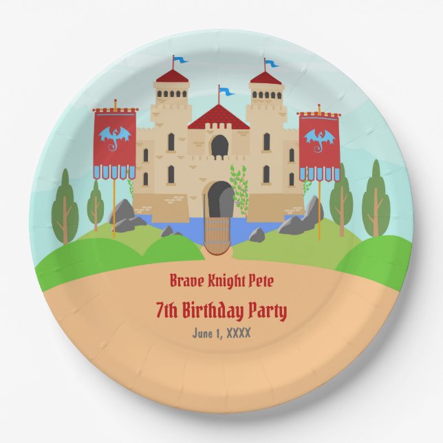 Mediaeval Knights Tournament Boy Birthday Party Paper Plate (Front)