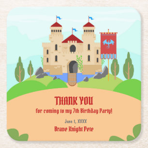 Mediaeval Knights Tournament Boy Birthday Party Square Paper Coaster