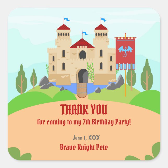 Mediaeval Knights Tournament Boy Birthday Party Square Sticker (Front)