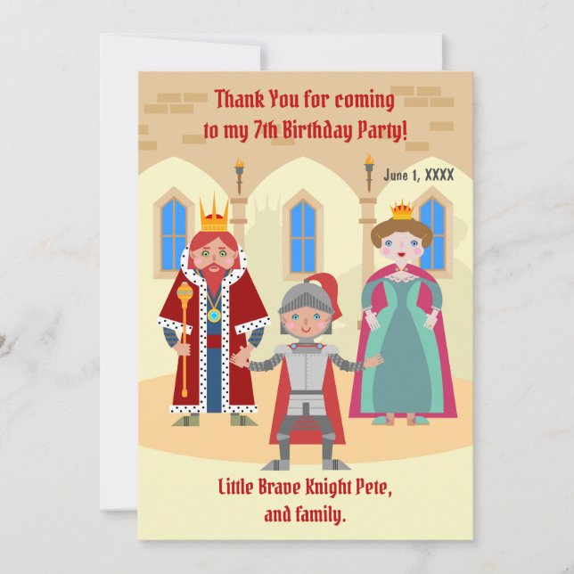 Mediaeval Knights Tournament Boy Birthday Party Thank You Card (Front)
