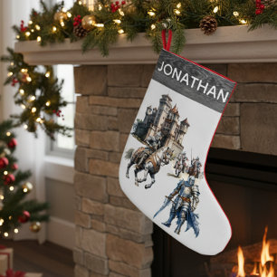 Mediaeval Knights Watercolor Castle  Small Christmas Stocking