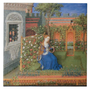 Mediaeval lady in the rosegarden ceramic tile