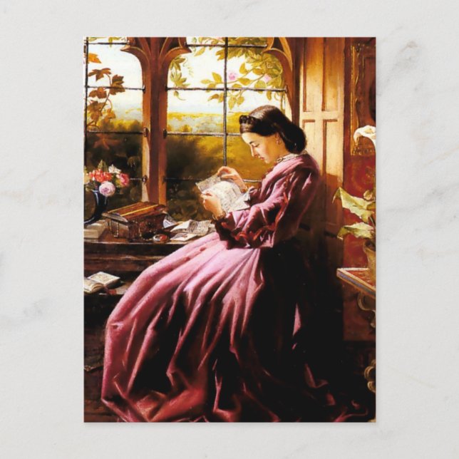 Mediaeval Lady Reading Letter painting Postcard (Front)