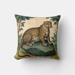 Mediaeval Leopard on Rock in the Forest Art Cushion