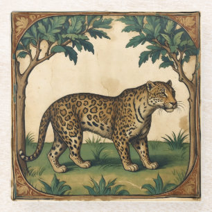Mediaeval Leopard with Trees Nature Art Glass Coaster