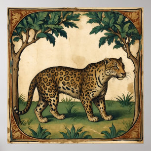 Mediaeval Leopard with Trees Nature Art Poster