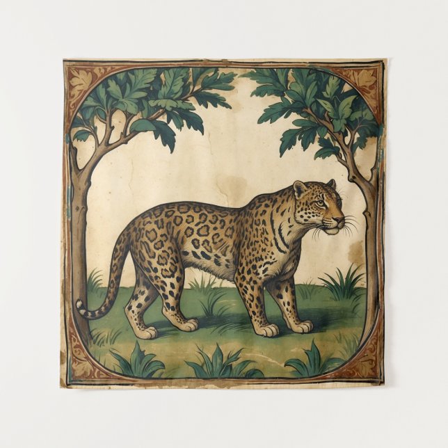 Mediaeval Leopard with Trees Nature Art Tapestry (Front)