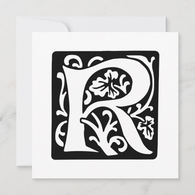 Mediaeval Letter R Monogram Black and White Invitation (Front)