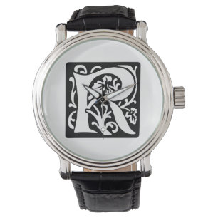 Mediaeval Letter R Monogram Black and White Watch