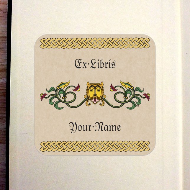 Mediaeval Lion Design Bookplate Square Sticker (Medieval Lion Design Bookplate)