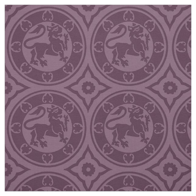 Mediaeval Lions, Aubergine Fabric (Swatch)