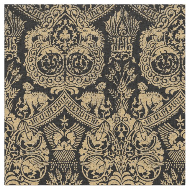 Mediaeval Lions, Birds And Dragons Pattern Fabric (Close Up)