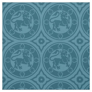 Mediaeval Lions, Peacock Blue Fabric