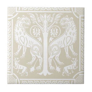 Mediaeval Lions & Tree Ceramic Tile
