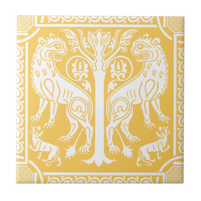 Mediaeval Lions & Tree Ceramic Tile (Front)