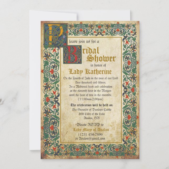 Mediaeval Manuscript Bridal Shower Invitation Card (Front)