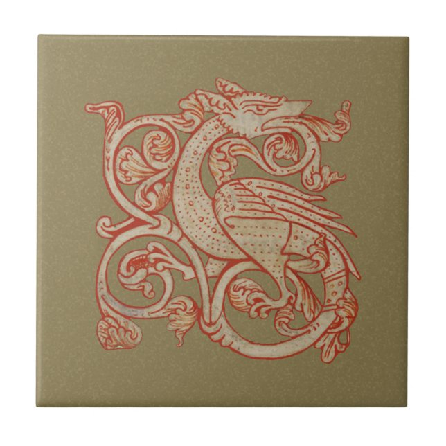 Mediaeval Manuscript Dragon Ceramic Tile (Front)