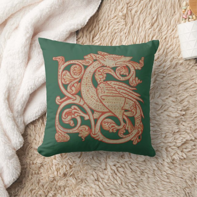 Mediaeval Manuscript Dragon Throw Pillow (Blanket)